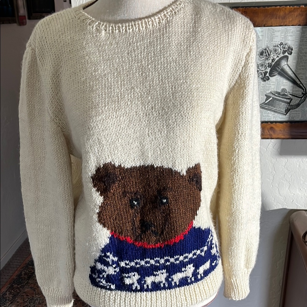Cozy Cream Sweater with Bear Design